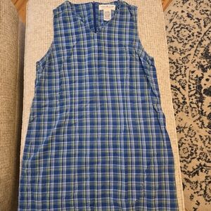 Vintage Cotton Blue and Green Plaid Sleeveless Dress